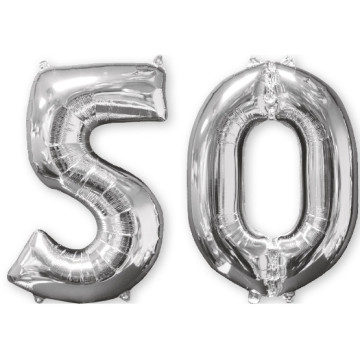 Ballons forme chiffre 50 ans argent
