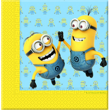 Lot de 20 serviettes jetables Lovely Minions en papier 2 plis 33 x 33 cm