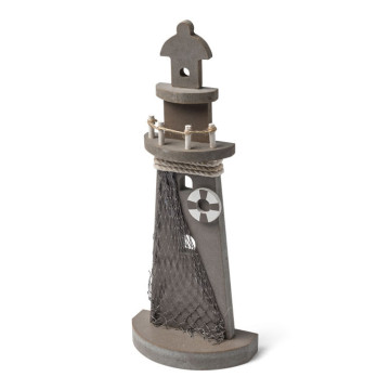 Phare déco en bois taupe 12 x 30 cm