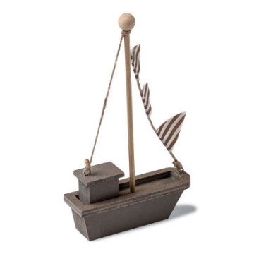 Bateau porte-nom en bois taupe/blanc 15 x 9 cm