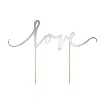 Déco Love argent sur double pic 17 cm