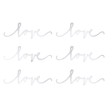Lot de 6 déco Love argent 20 cm