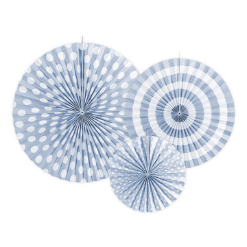 Lot de 3 rosettes décoratives bleu ciel 40/32/23 cm