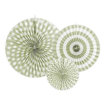Lot de 3 rosettes décoratives vert clair 40/32/23 cm