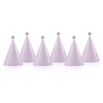 Lot de 6 chapeaux pointus roses avec pompon 10 cm