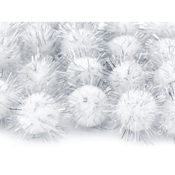 Lot de 20 boules pompon Oursin blanc 2 cm