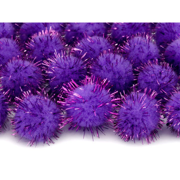 Lot de 20 boules pompon Oursin violet 2 cm