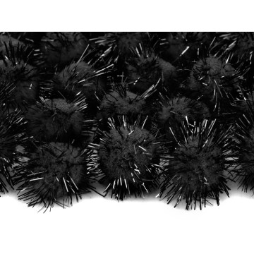 Lot de 20 boules pompon Oursin noir 2 cm