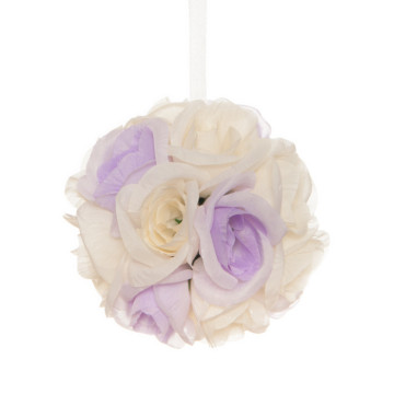 Boules de roses violet/blanc à suspendre 12 cm
