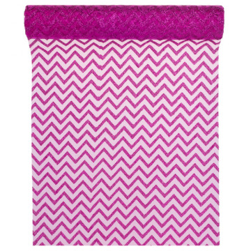 Chemin de table chevron organza fuschia 28cm x 5 m