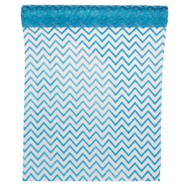 Chemin de table chevron organza bleu turquoise 28cm x 5 m