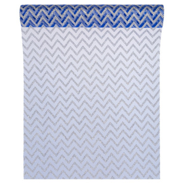 Chemin de table chevron organza bleu/argent 28cm x 5 m