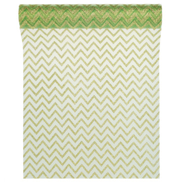 Chemin de table chevron organza vert et or 28cm x 5 m