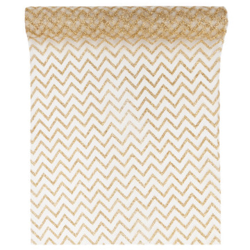 Chemin de table chevron organza ivoire/or 28cm x 5 m