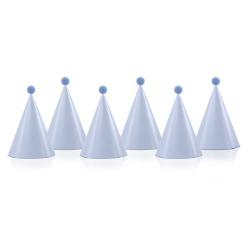 Lot de 6 chapeaux pointus bleus avec pompon 10 cm