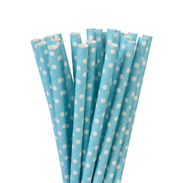 Lot de 20 pailles bleues pois blancs en carton