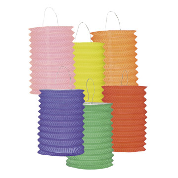 Lot de 12 lampions cylindrique 16 cm coloris unis assortis