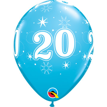 Lot de 6 ballons anniversaire Etoile 20 ans bleus en latex 27 cm