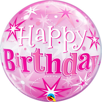 Ballon Bubble Happy Birthday Etoile rose 55 cm