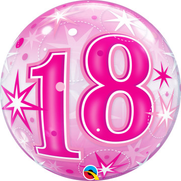 Ballon Bubble anniversaire 18 ans Etoile rose 55 cm