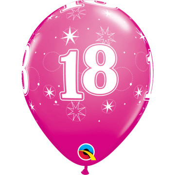 Lot de 6 ballons anniversaire Etoile 18 ans roses en latex 27 cm