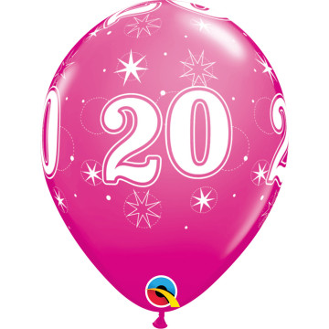 Lot de 6 ballons anniversaire Etoile 20 ans roses en latex 27 cm