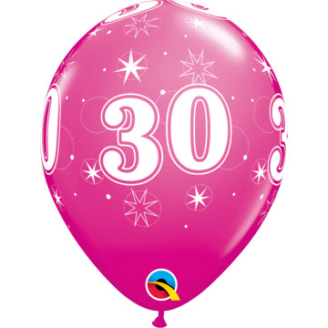 Lot de 6 ballons anniversaire Etoile 30 ans roses en latex 27 cm