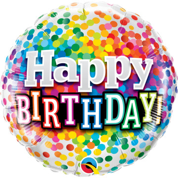 Ballon Happy Birthday Rainbow confettis 45 cm