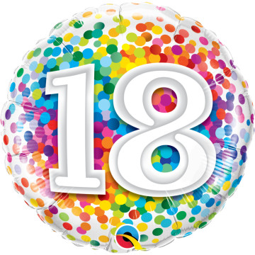 Ballon anniversaire 18 ans Rainbow Confetti 45 cm