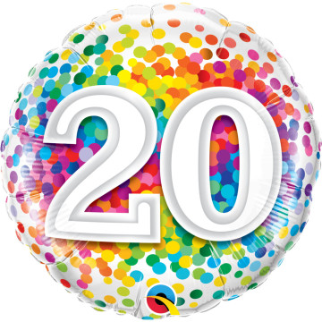 Ballon anniversaire 20 ans Rainbow Confetti 45 cm