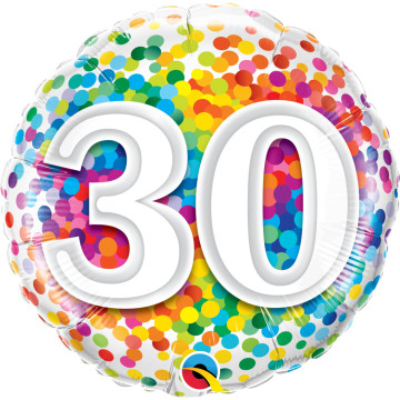 Ballon anniversaire 30 ans Rainbow Confetti 45 cm