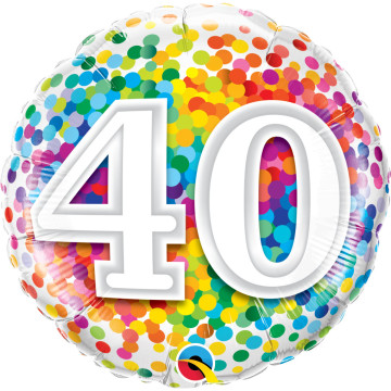 Ballon anniversaire 40 ans Rainbow Confetti 45 cm