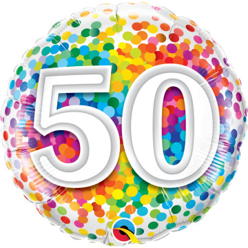 Ballon anniversaire 50 ans Rainbow Confetti 45 cm