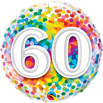 Ballon anniversaire 60 ans Rainbow Confetti 45 cm