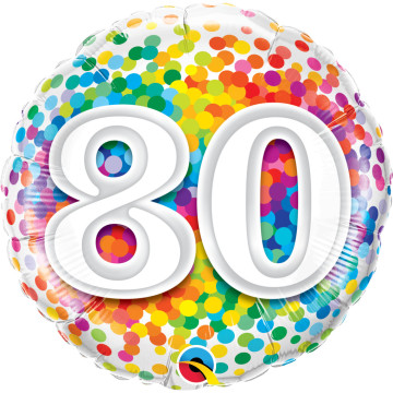 Ballon anniversaire 80 ans Rainbow Confetti 45 cm
