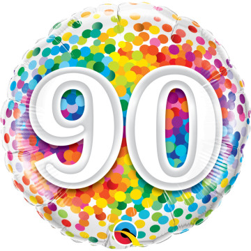 Ballon  anniversaire 90 ans Rainbow Confetti 45 cm