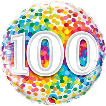 Ballon  anniversaire 100 ans Rainbow Confetti 45 cm