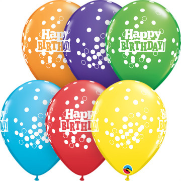 Lot de 6 ballons Happy birthday multicolores à pois en latex 27 cm