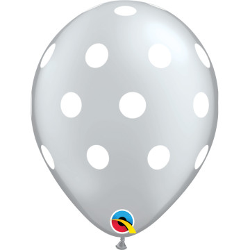 Lot de 25 ballons Polka pois argent en latex 27 cm