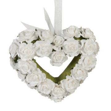 Cœur en roses blanches polyester 13 x 10 cm