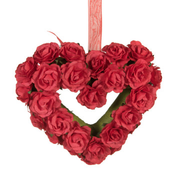 Cœur en roses rouges polyester 13 x 10 cm