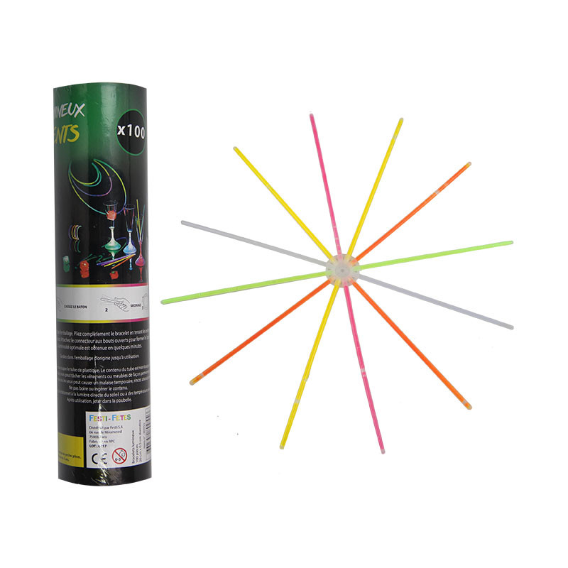 Lot De 100 Bracelets Lumineux Fluo – 5 Couleurs + 100 Connecteurs – SPARKLERS CLUB