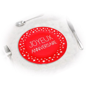 Lot de 6 assiettes anniversaire Rouge passion D 18 cm