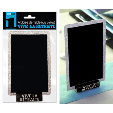 Ardoise de table Vive la Retraite bois pailleté