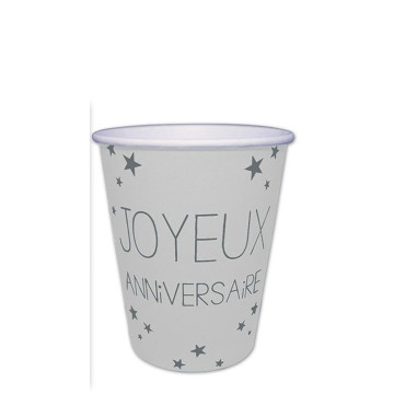 Lot de 6 gobelets jetables Anniversaire blanc albâtre 25 cl