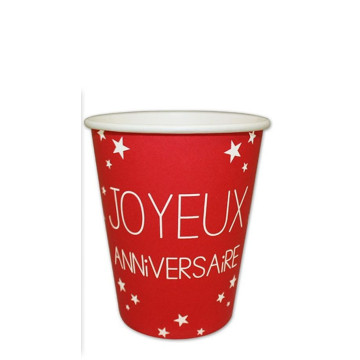 Lot de 6 gobelets jetables Anniversaire rouge passion 25 cl