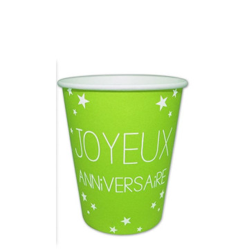 Lot de 6 gobelets jetables Anniversaire vert excellence 25 cl