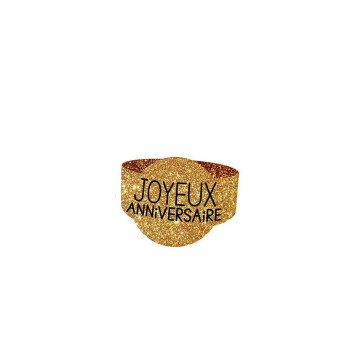 Lot de 6 ronds de serviette Joyeux Anniversaire or