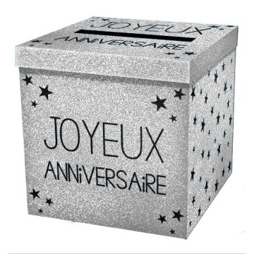 Urne Joyeux  Anniversaire argent pailleté