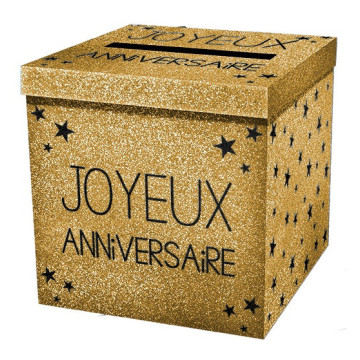 Urne  Joyeux Anniversaire or pailleté